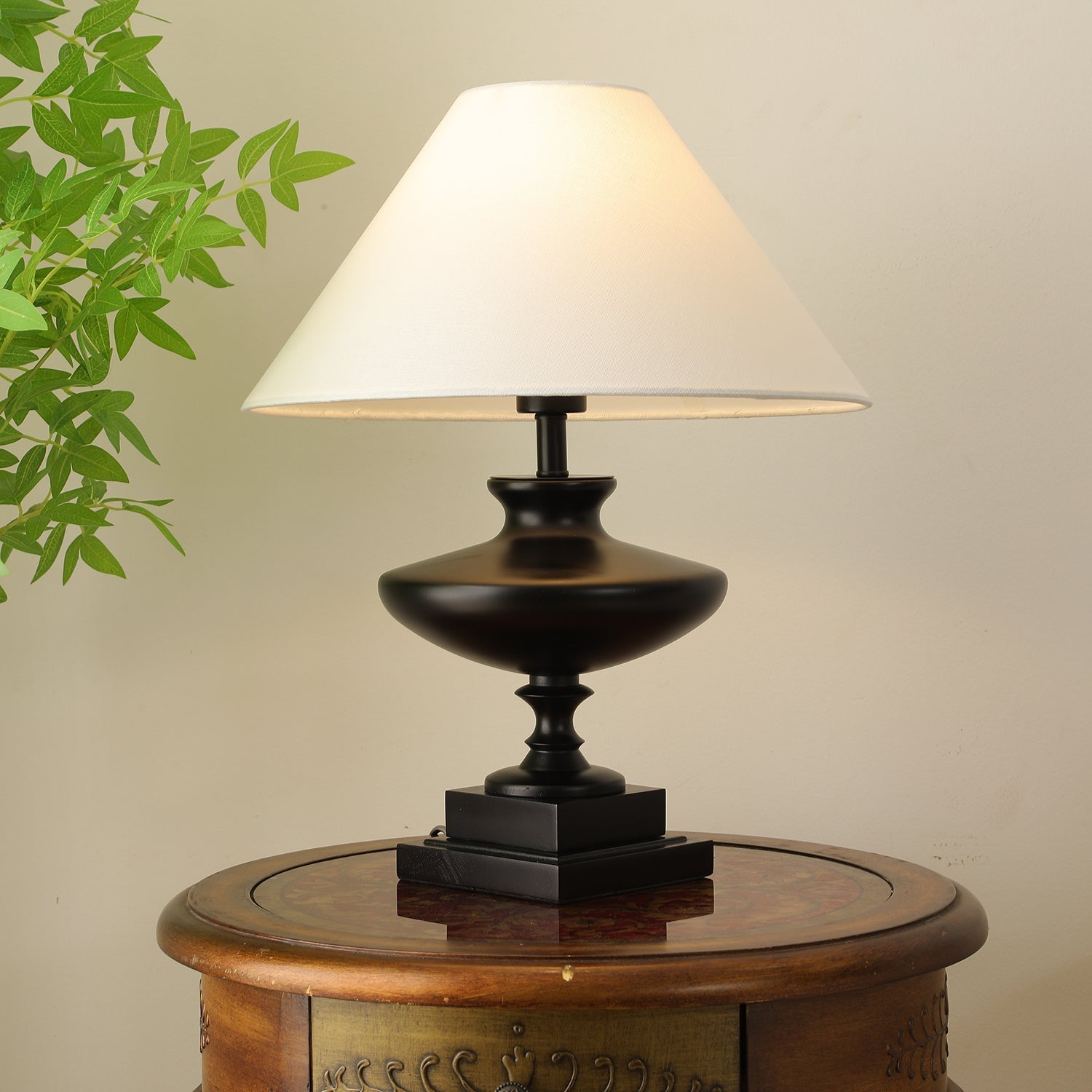 Liorat Wood & Fabric Table Lamp-Neutral Decor