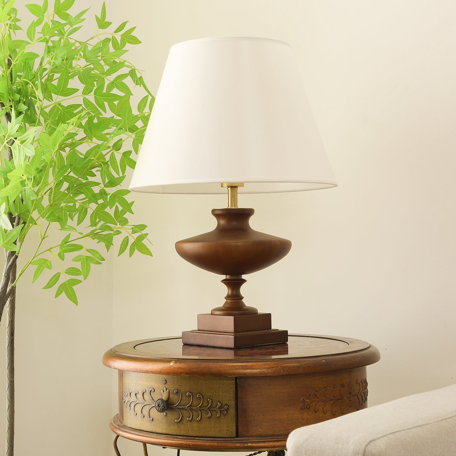 Liorat Wood & Fabric Table Lamp-Neutral Decor