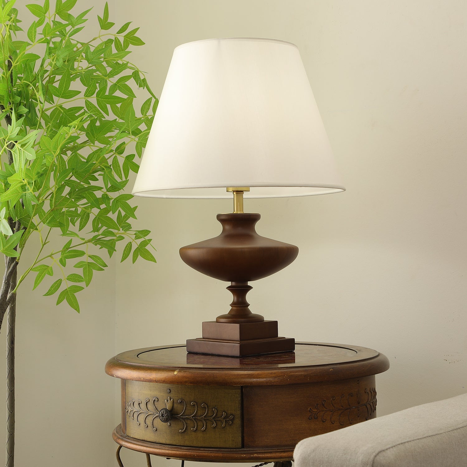 Liorat Wood & Fabric Table Lamp-Neutral Decor