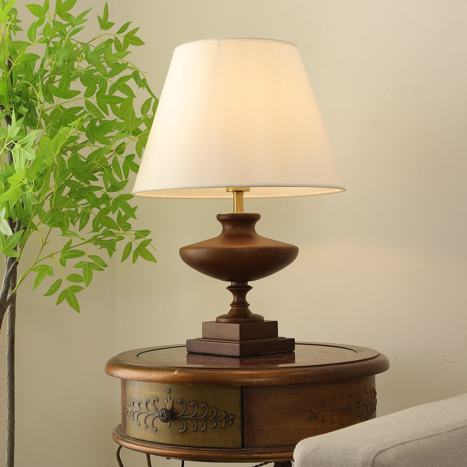 Liorat Wood & Fabric Table Lamp-Neutral Decor
