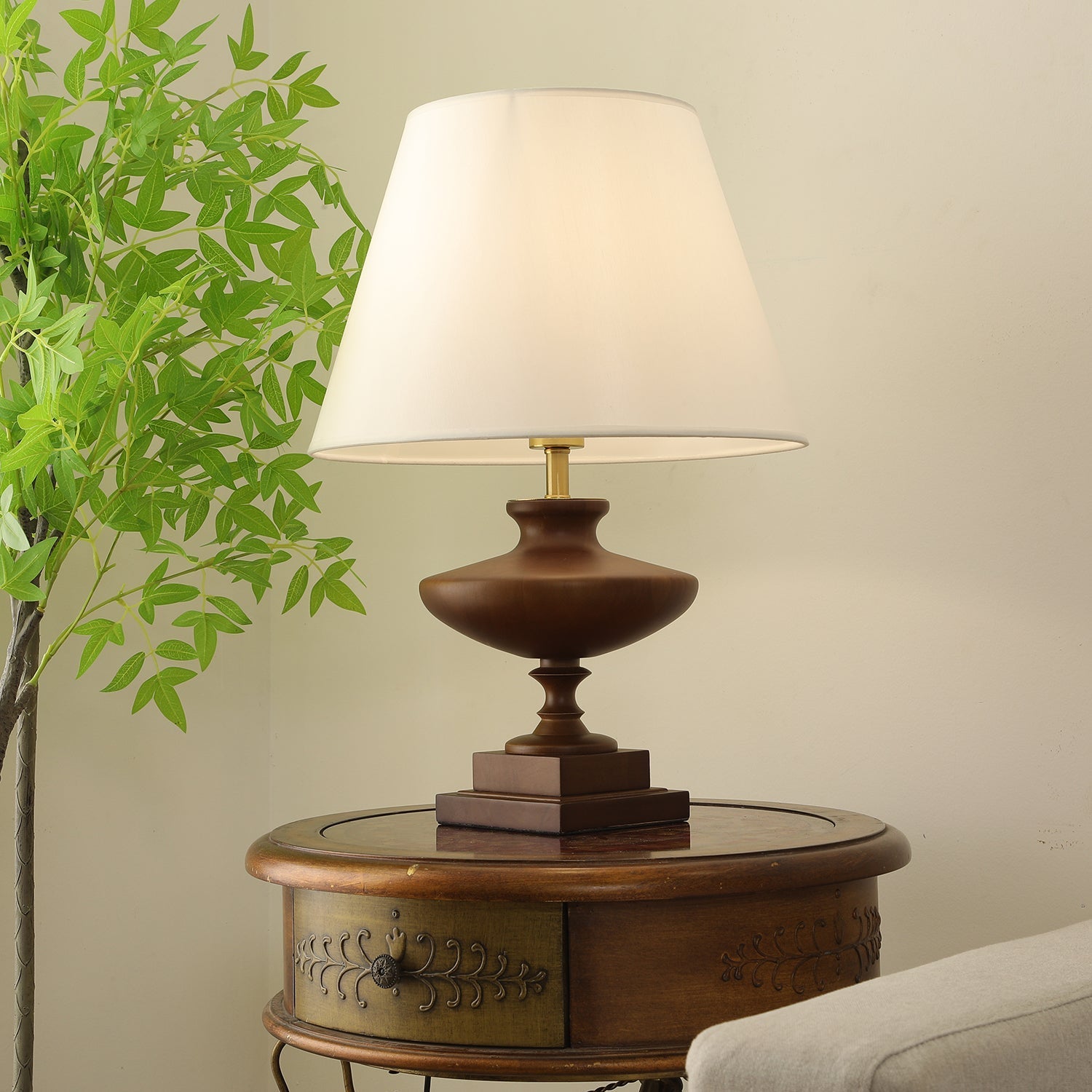 Liorat Wood & Fabric Table Lamp-Neutral Decor