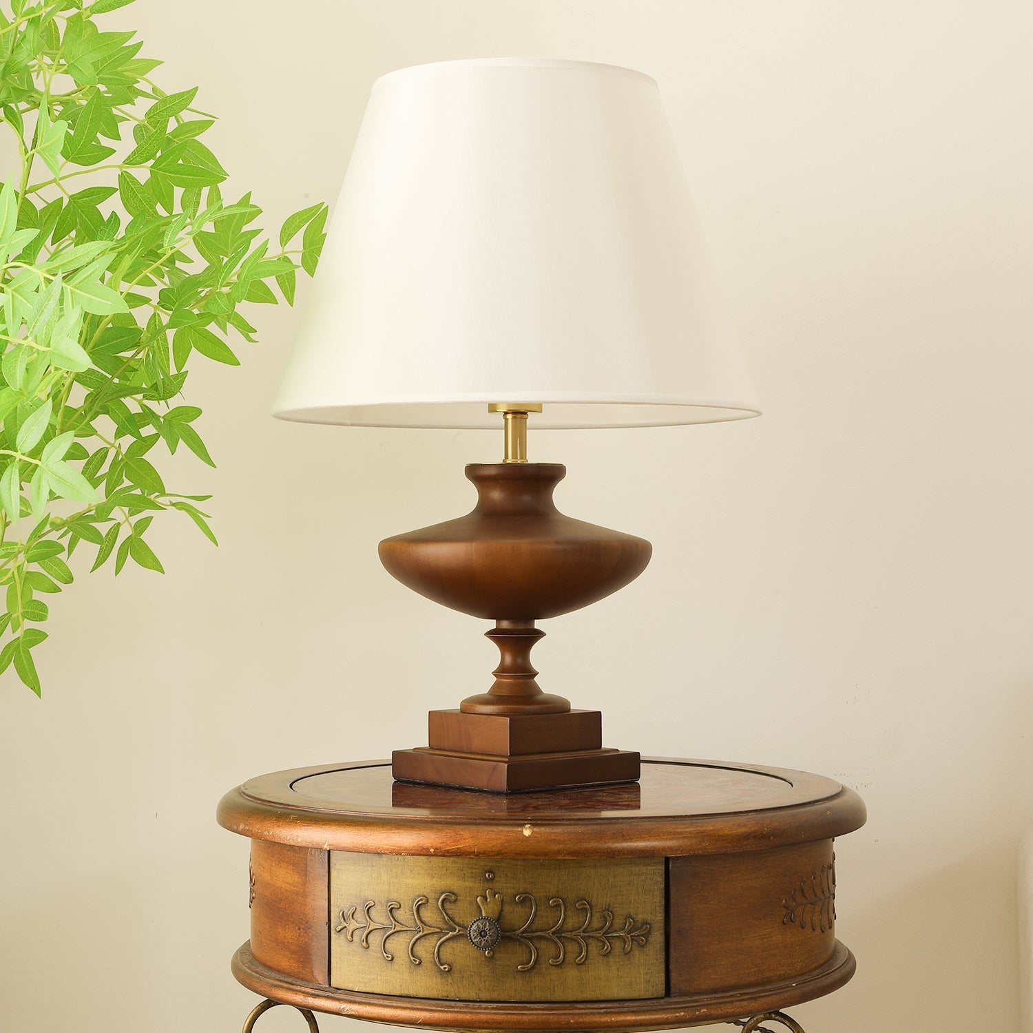 Liorat Wood & Fabric Table Lamp-Neutral Decor