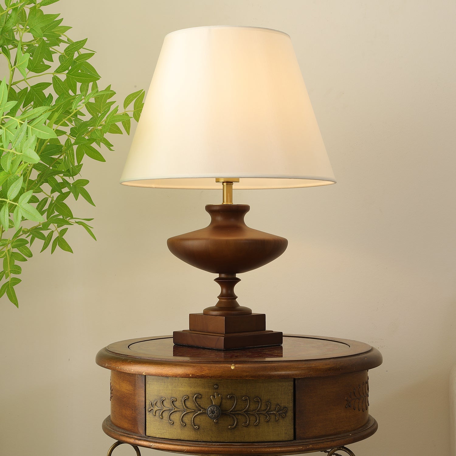 Liorat Wood & Fabric Table Lamp-Neutral Decor