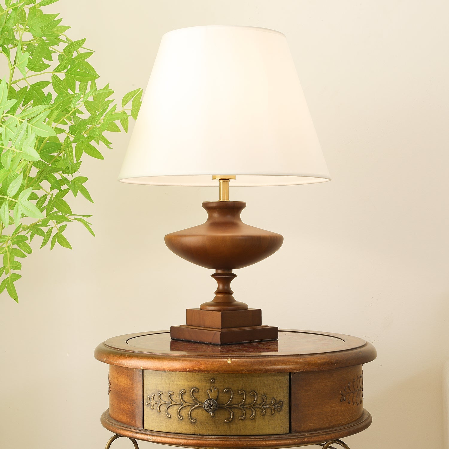 Liorat Wood & Fabric Table Lamp-Neutral Decor
