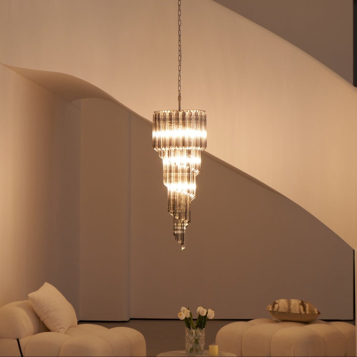 Aurora Chandelier Smoked Glass Spiral-Neutral Decor