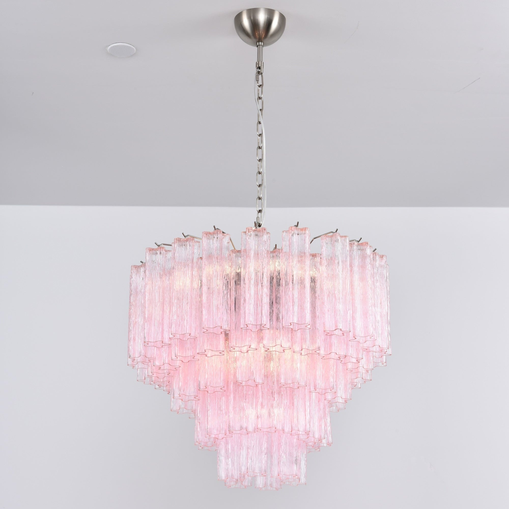 Aurora Chandelier Pink Glass Multi-Tier Romantic Glow-Neutral Decor