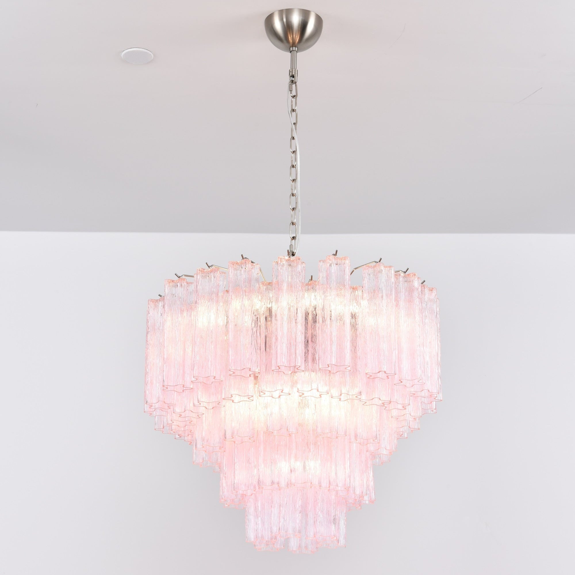 Aurora Chandelier Pink Glass Multi-Tier Romantic Glow-Neutral Decor
