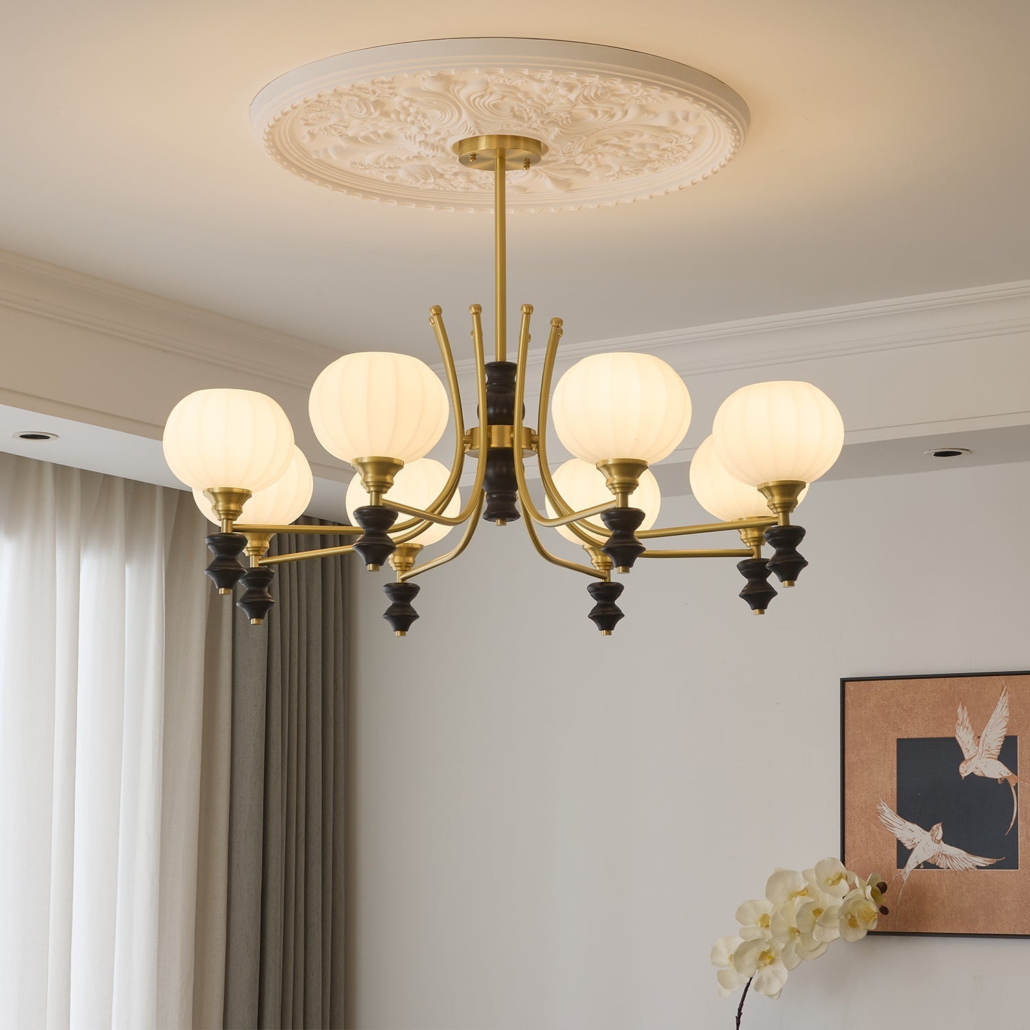 Zavenen Traditional Elegance Vintage Brass Wood Chandelier-Neutral Decor