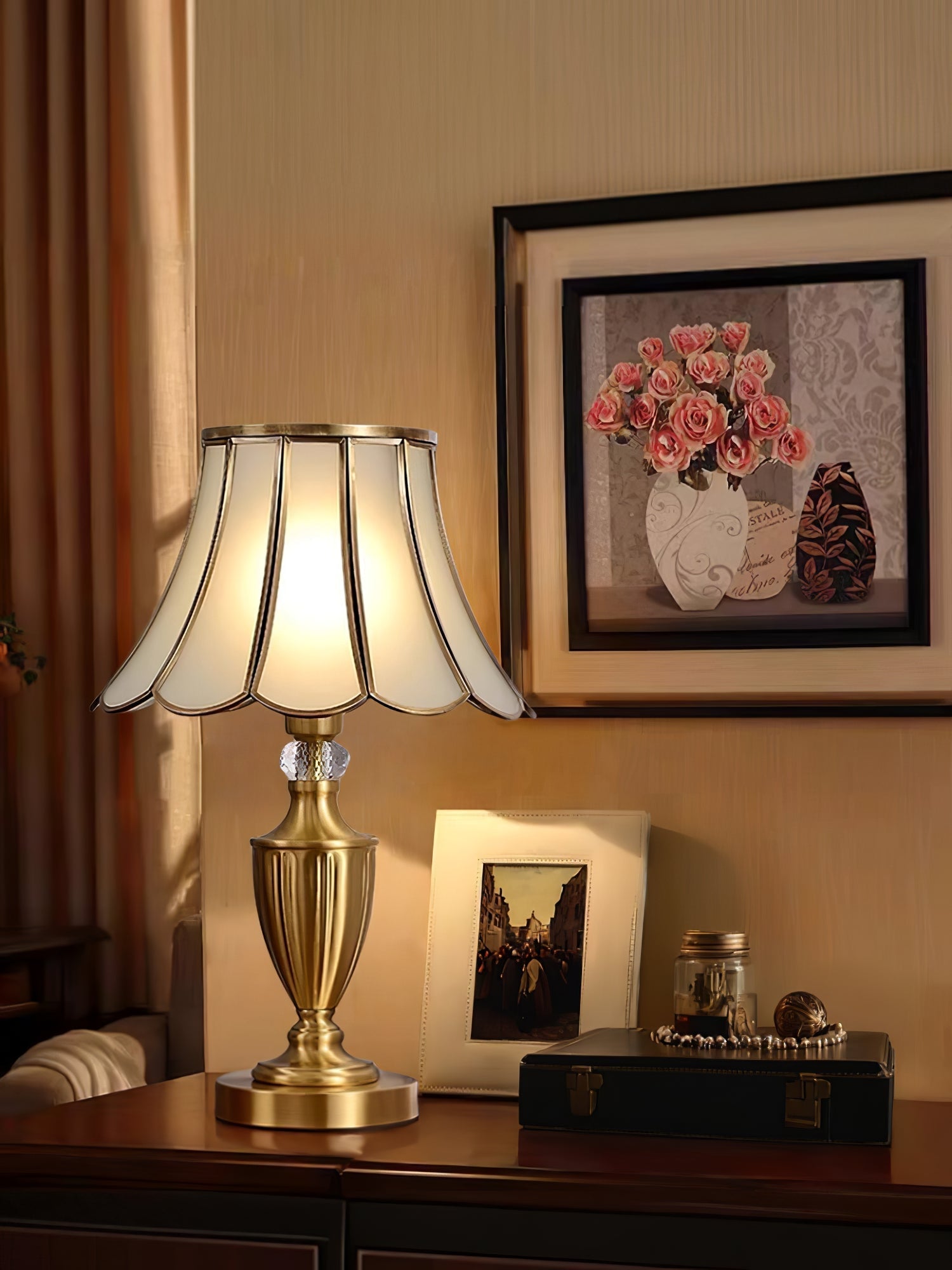 Valencia Brass & Glass Vintage Table Lamp-Neutral Decor