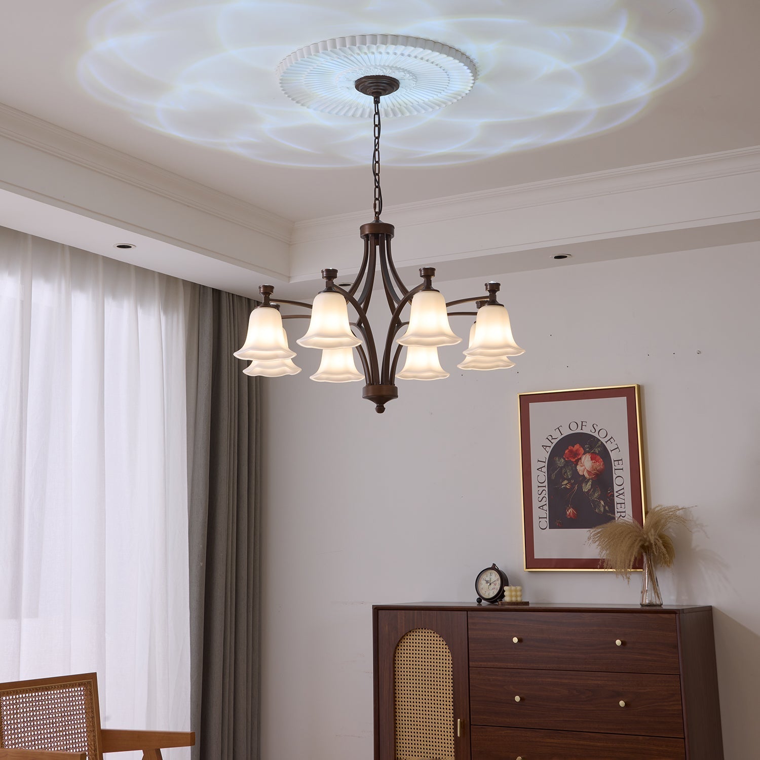 Viloros Traditional Premium Bell Glass Chandelier-Neutral Decor