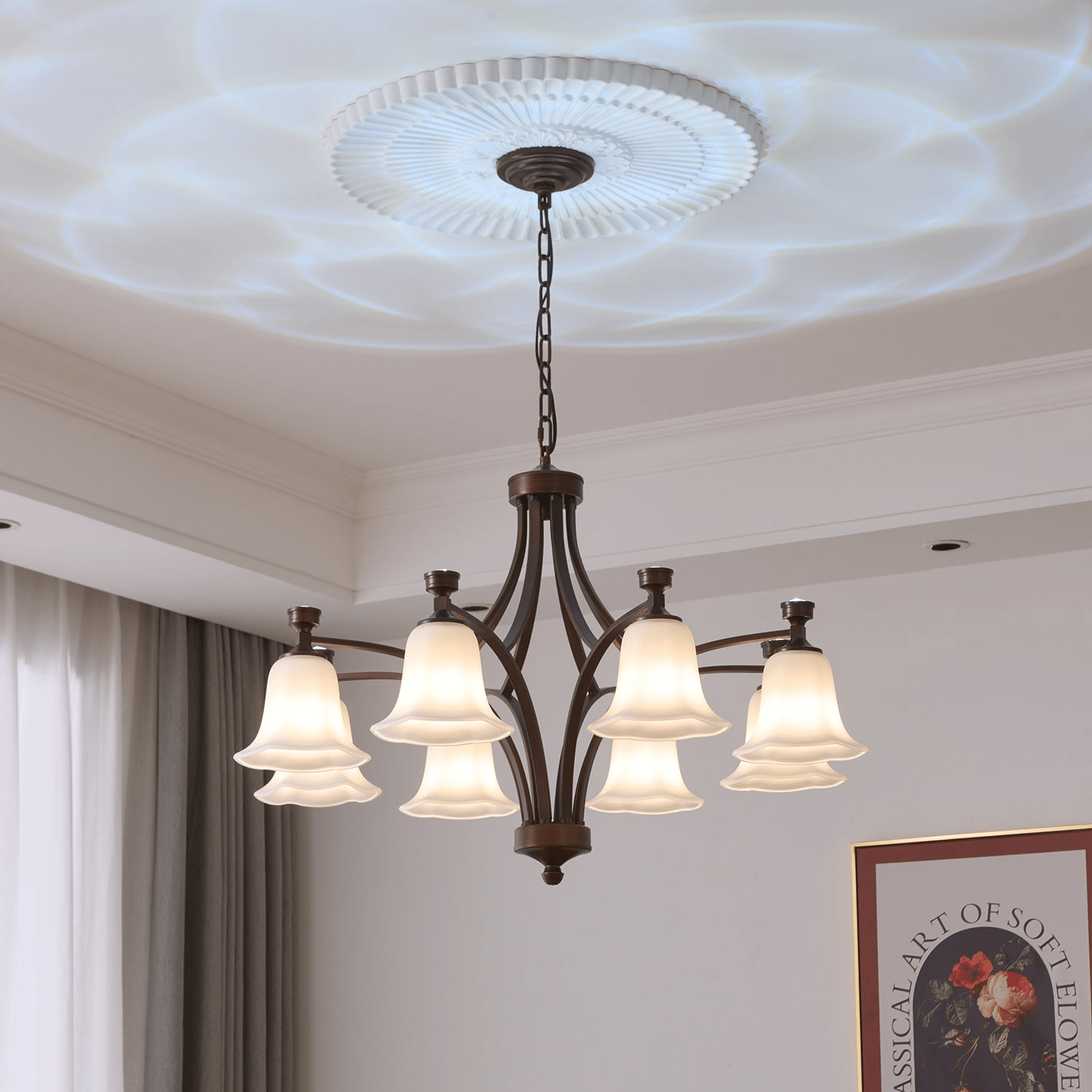 Viloros Traditional Premium Bell Glass Chandelier-Neutral Decor