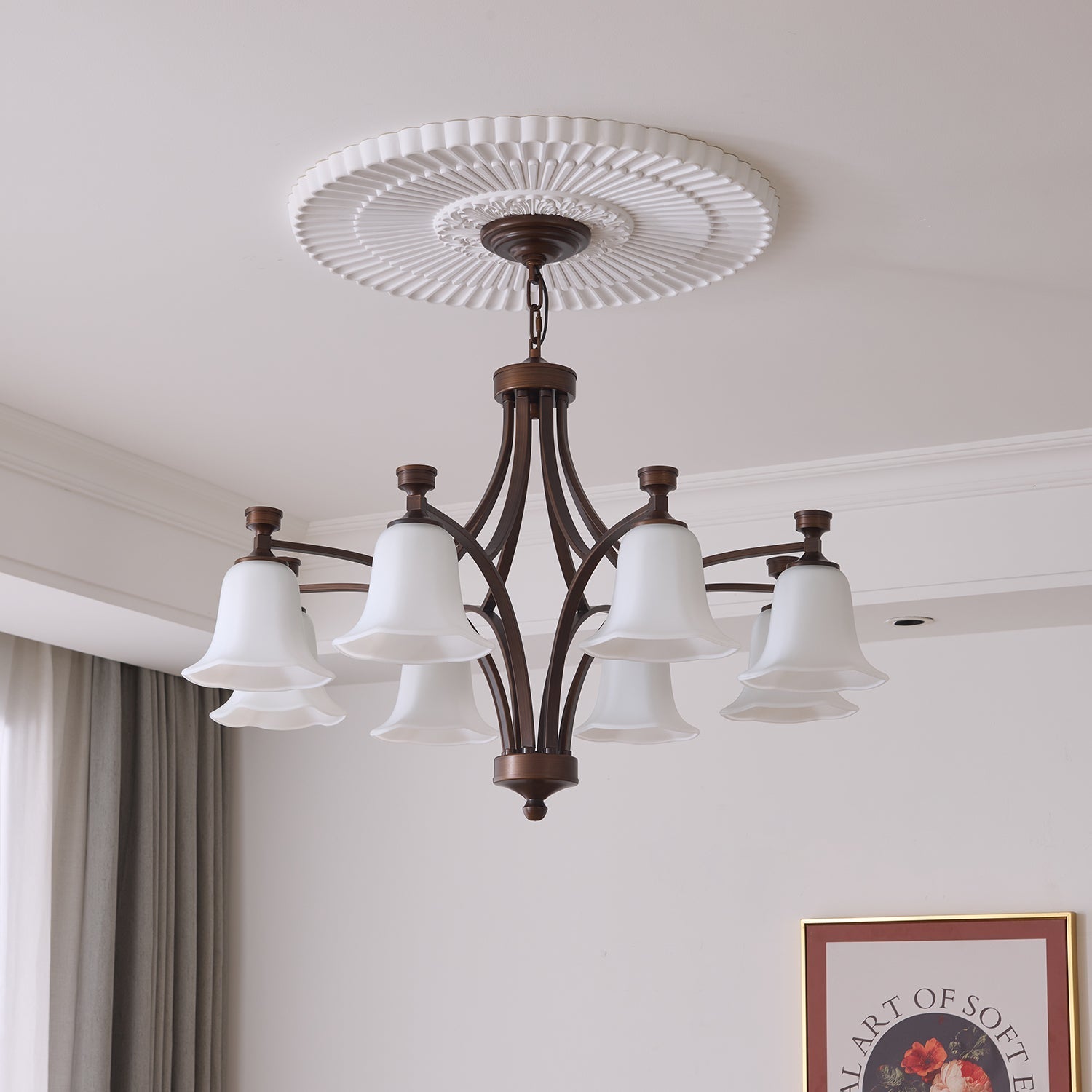Viloros Traditional Premium Bell Glass Chandelier-Neutral Decor