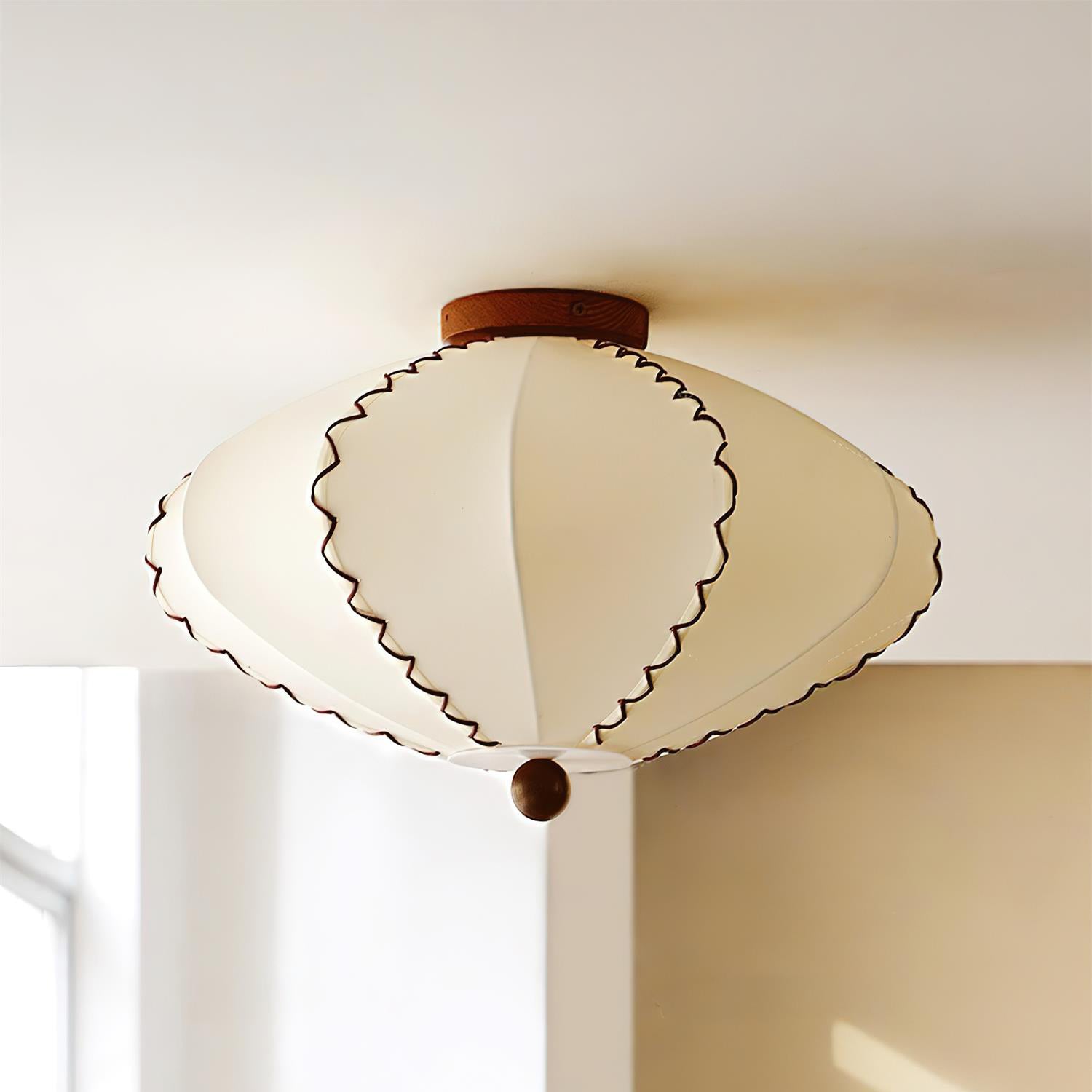 Colette Beige Fabric Wood Ceiling Light-Neutral Decor
