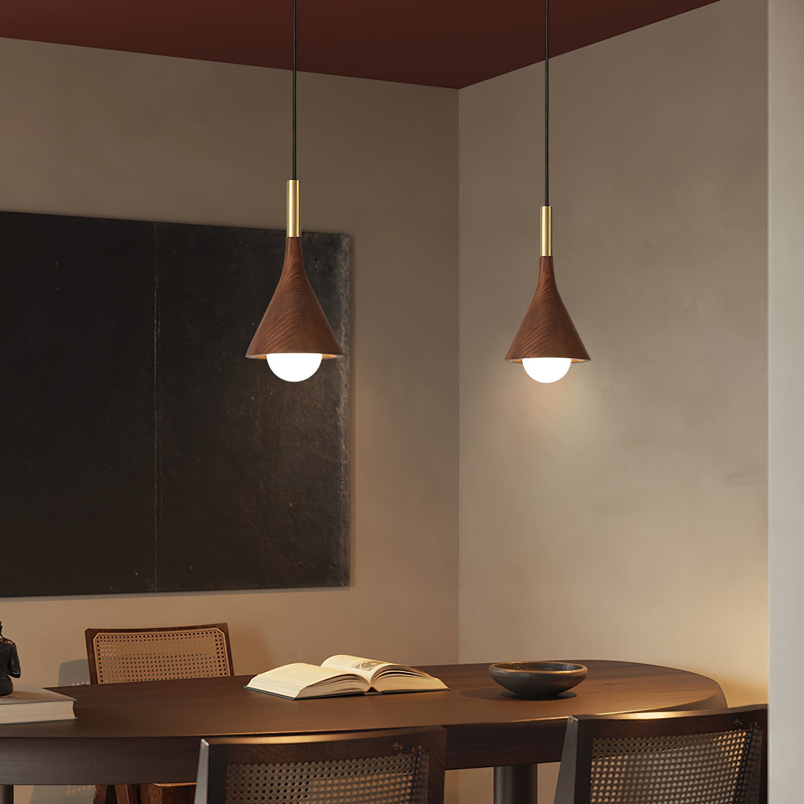 Angled view of the cone-shaped Lucian Pendant Lamp.