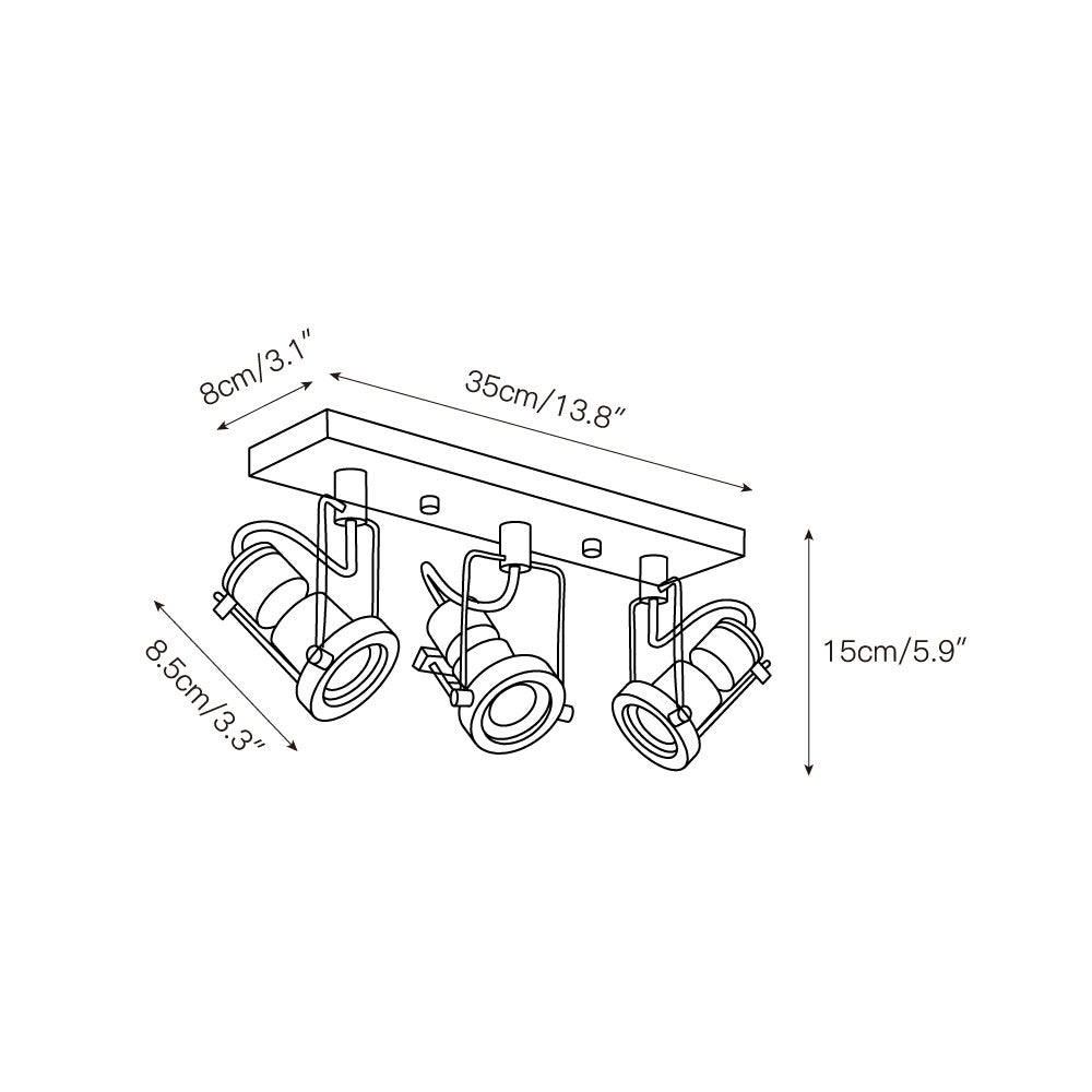 The 3-head linear configuration of the Lucide ceiling lamp.