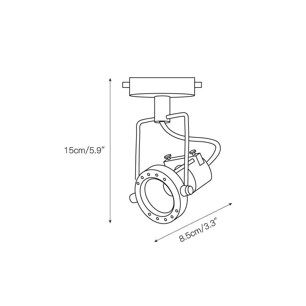 Single-head black industrial track light mounted on a track.