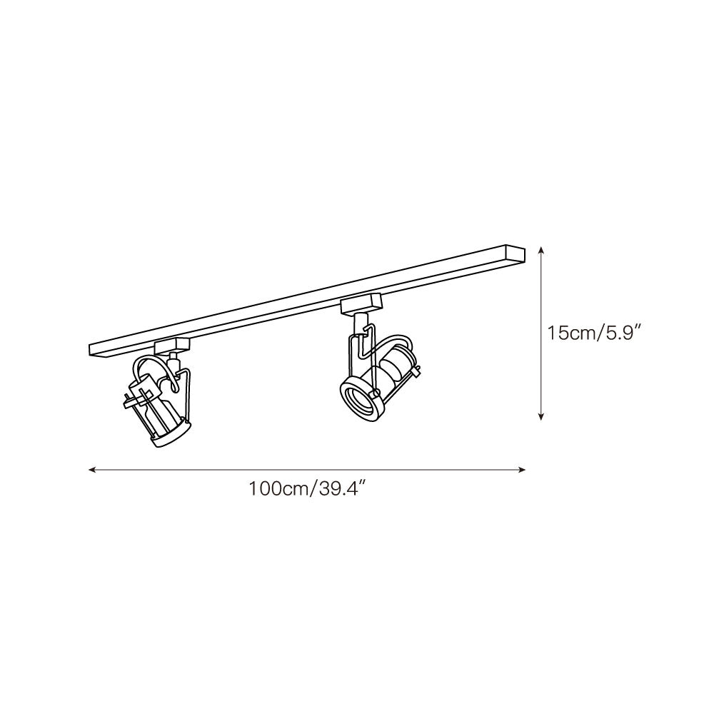 Two-head black industrial track light system on a 1-meter track.
