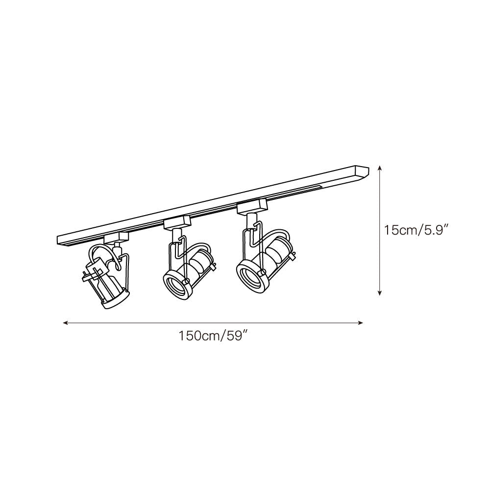 Three-head black industrial track light system on a 1.5-meter track.