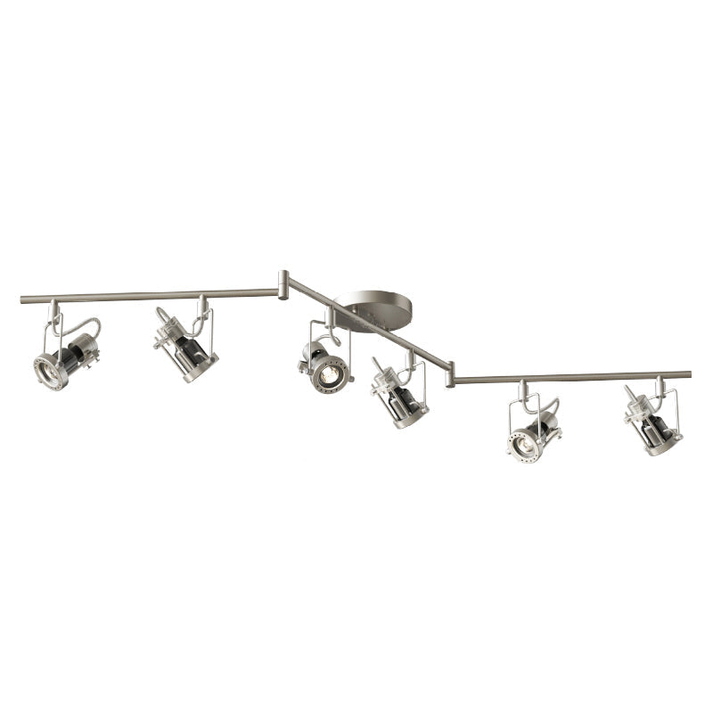 Dimensional drawing of the 6-head track lamp with measurements.