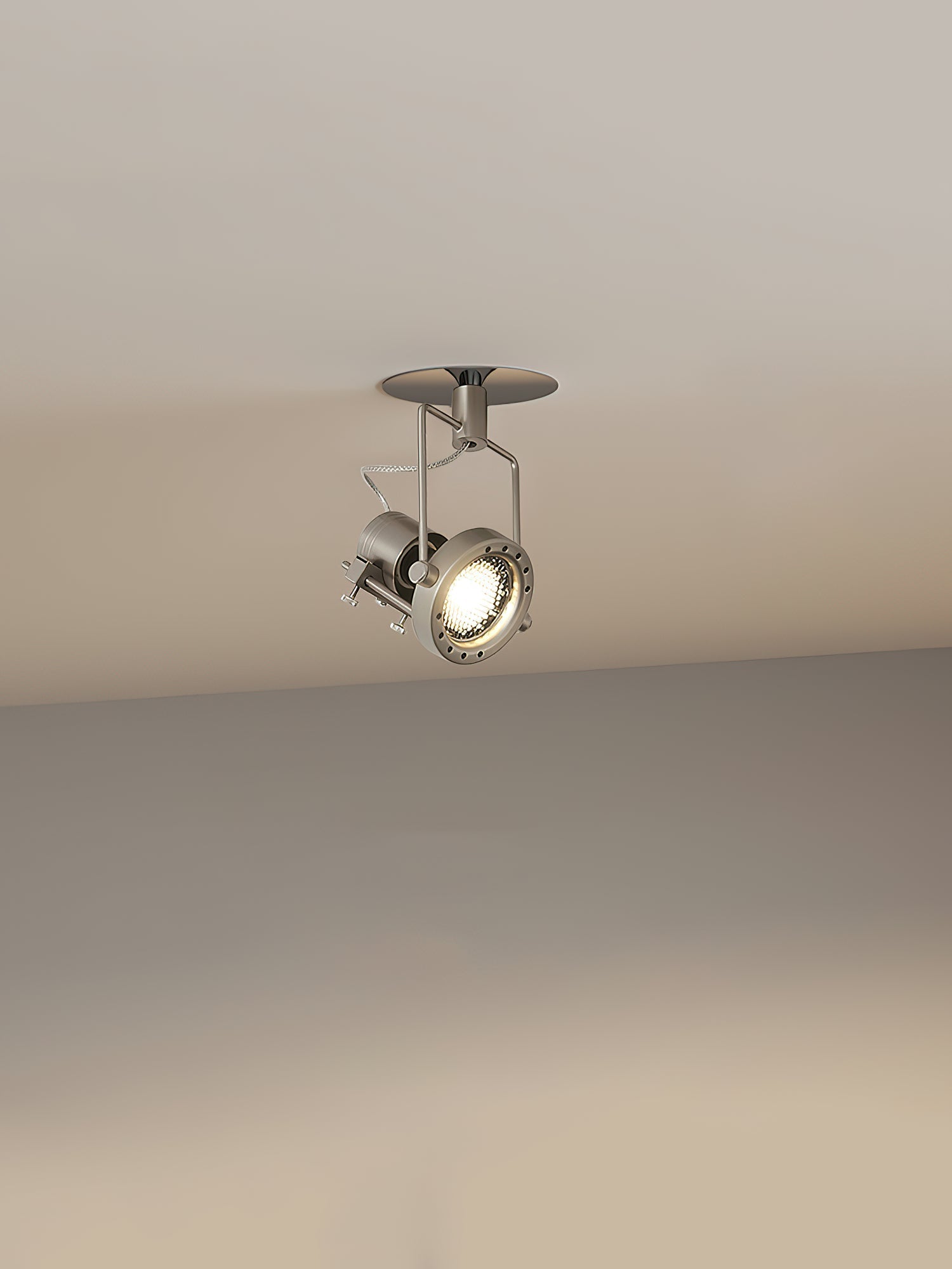 Detailed view of the nickel finish on the metal body of the ceiling lamp.