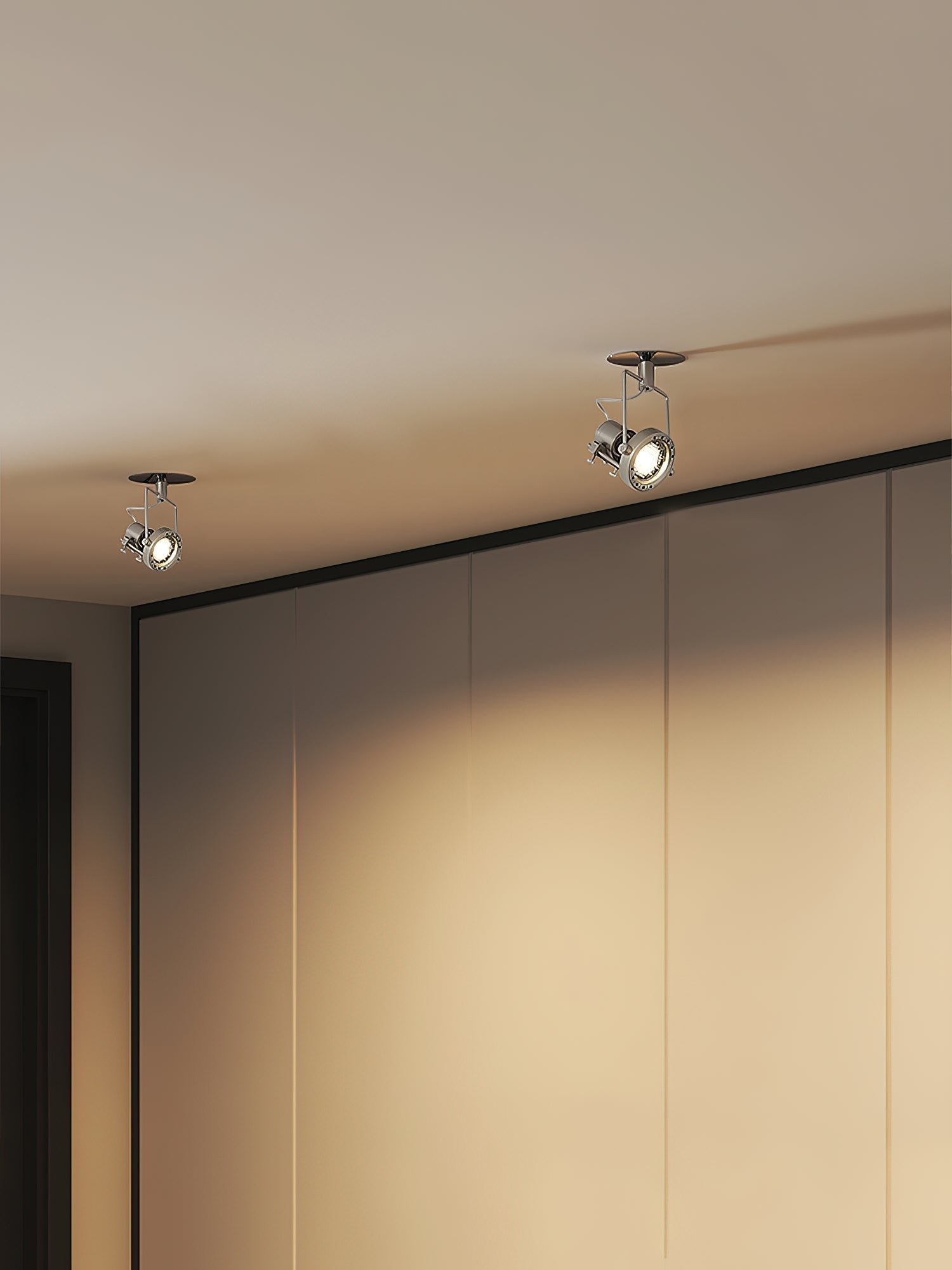Angled view of the Lucide nickel ceiling lamp.