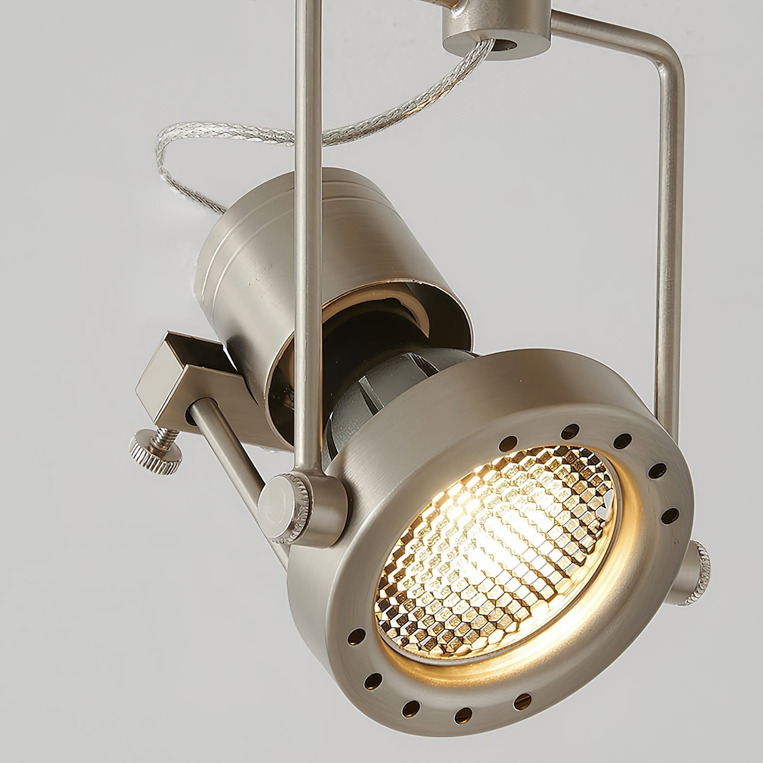 Lifestyle image featuring the industrial nickel lamp in a contemporary home.