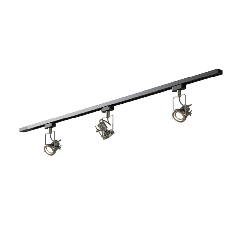 Overhead view of the track lighting system installed.