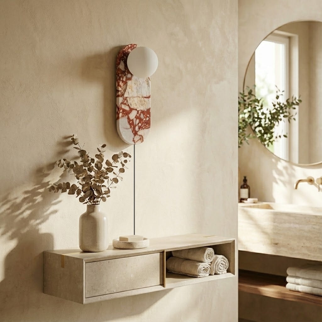 Side profile of the Lucie Red Wall Lamp, highlighting its retro-modern silhouette.