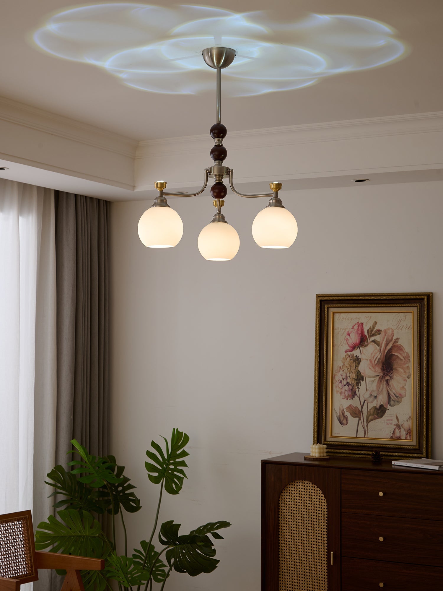 Eursoria Traditional Art Orb Wood Glass Chandelier-Neutral Decor