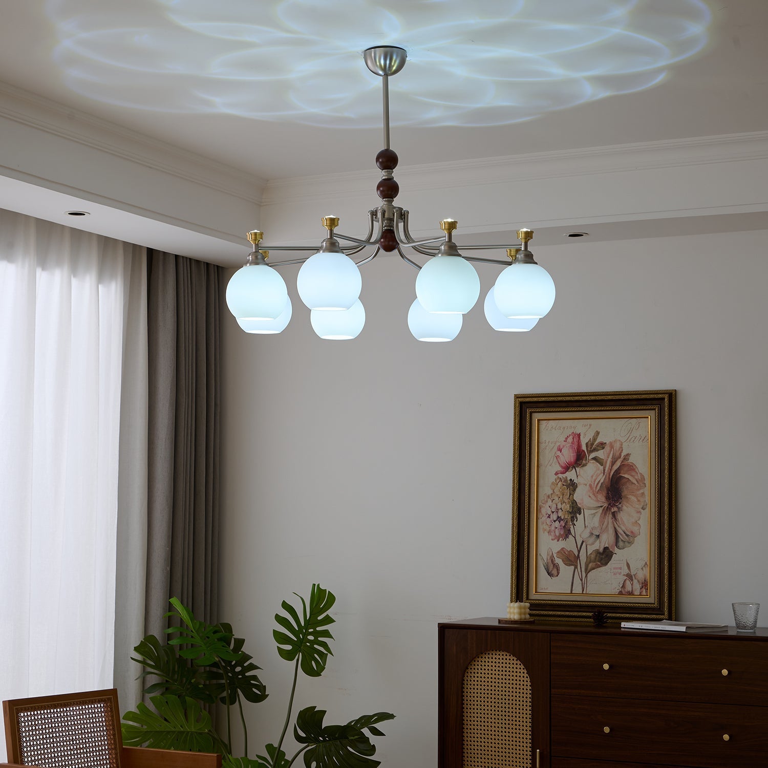 Eursoria Traditional Art Orb Wood Glass Chandelier-Neutral Decor