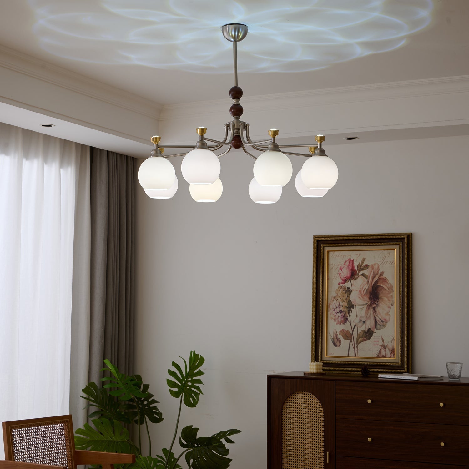 Eursoria Traditional Art Orb Wood Glass Chandelier-Neutral Decor