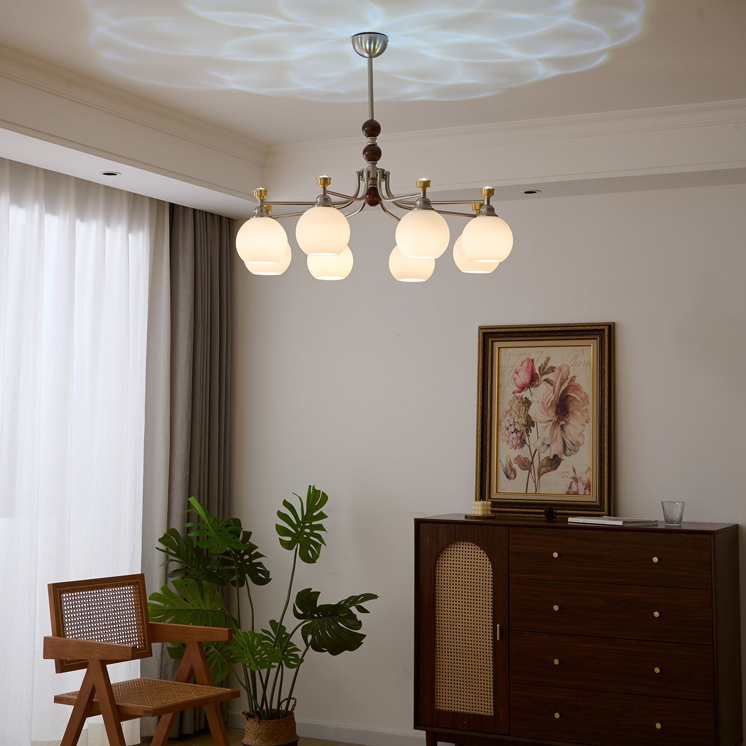 Eursoria Traditional Art Orb Wood Glass Chandelier-Neutral Decor