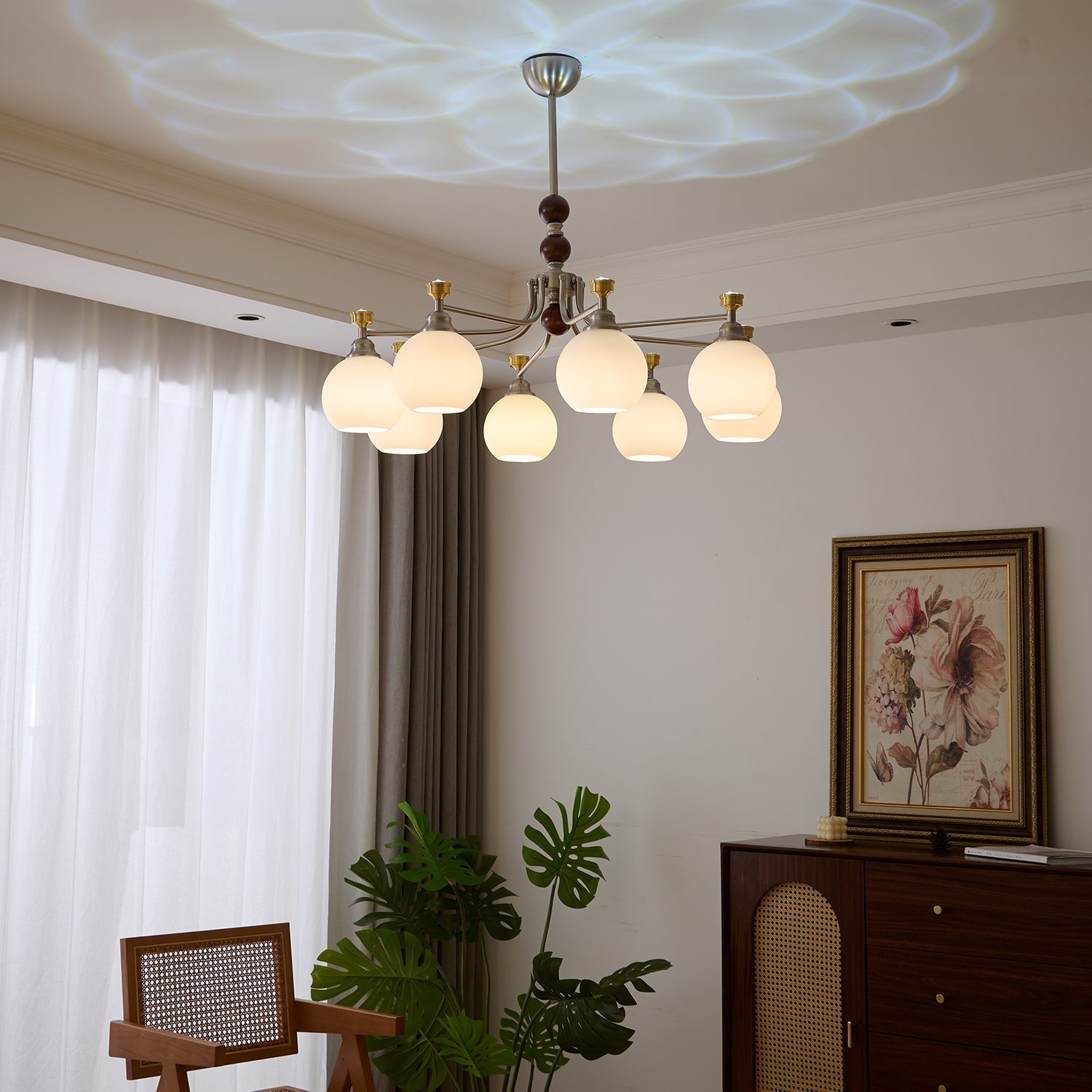 Eursoria Traditional Art Orb Wood Glass Chandelier-Neutral Decor