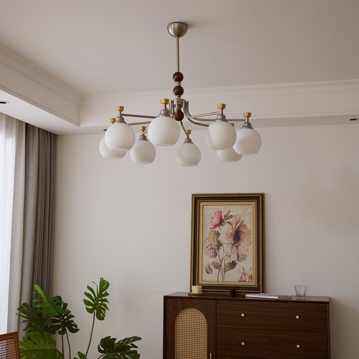 Eursoria Traditional Art Orb Wood Glass Chandelier-Neutral Decor