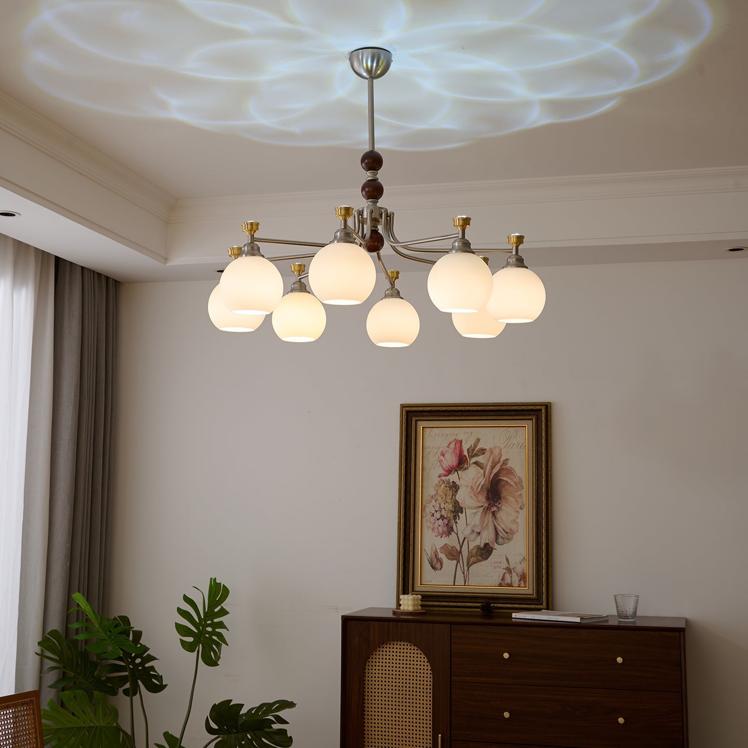 Eursoria Traditional Art Orb Wood Glass Chandelier-Neutral Decor
