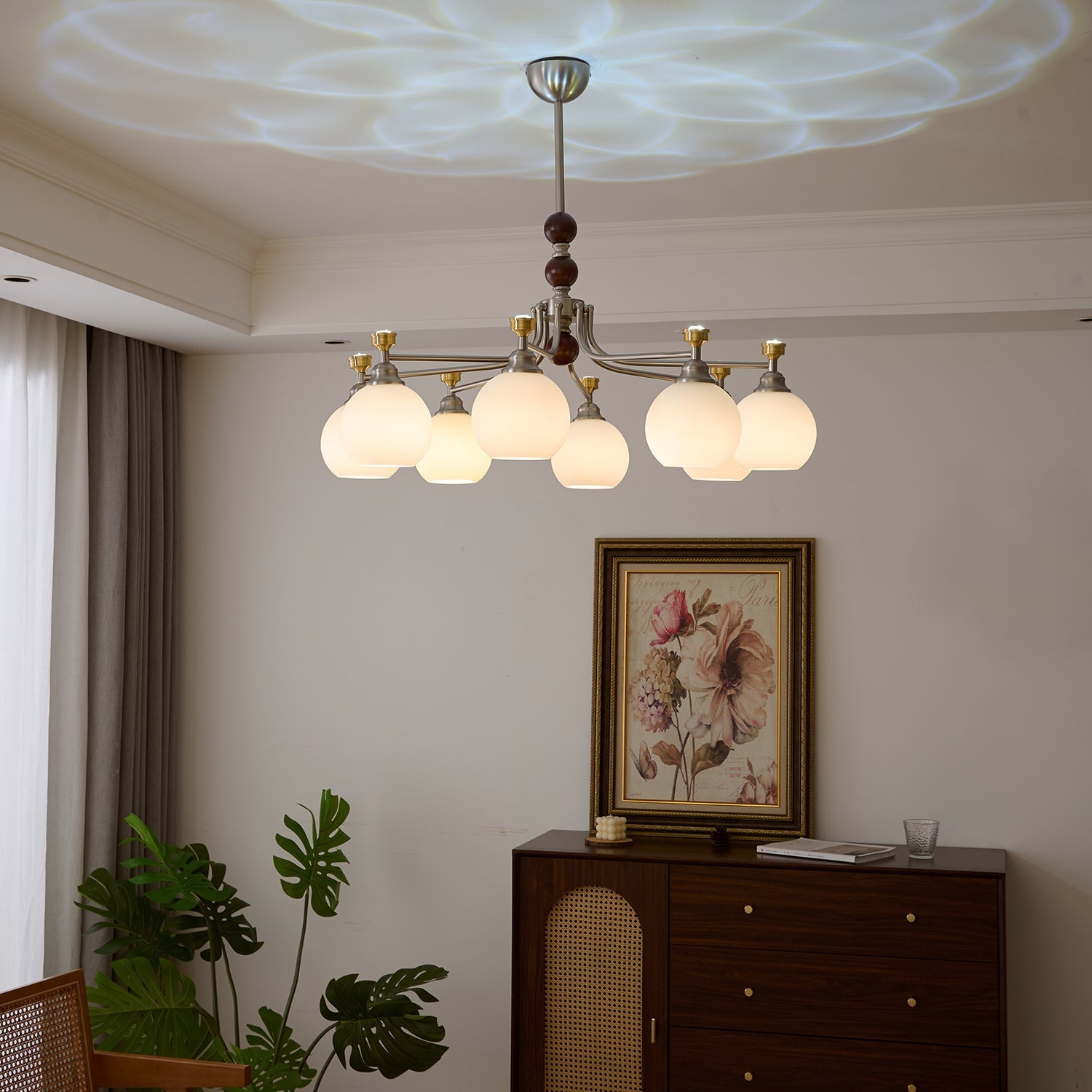 Eursoria Traditional Art Orb Wood Glass Chandelier-Neutral Decor