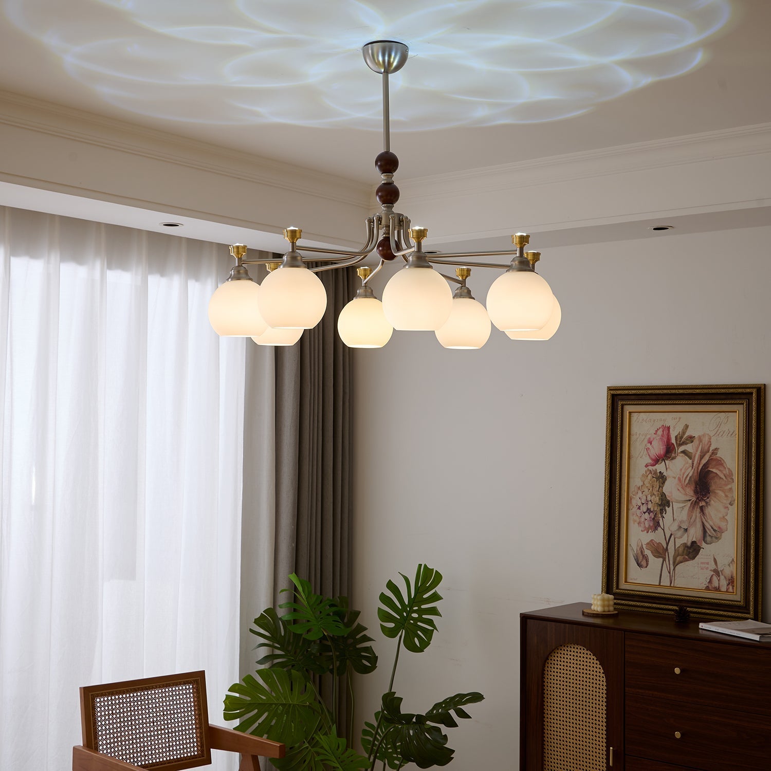 Eursoria Traditional Art Orb Wood Glass Chandelier-Neutral Decor