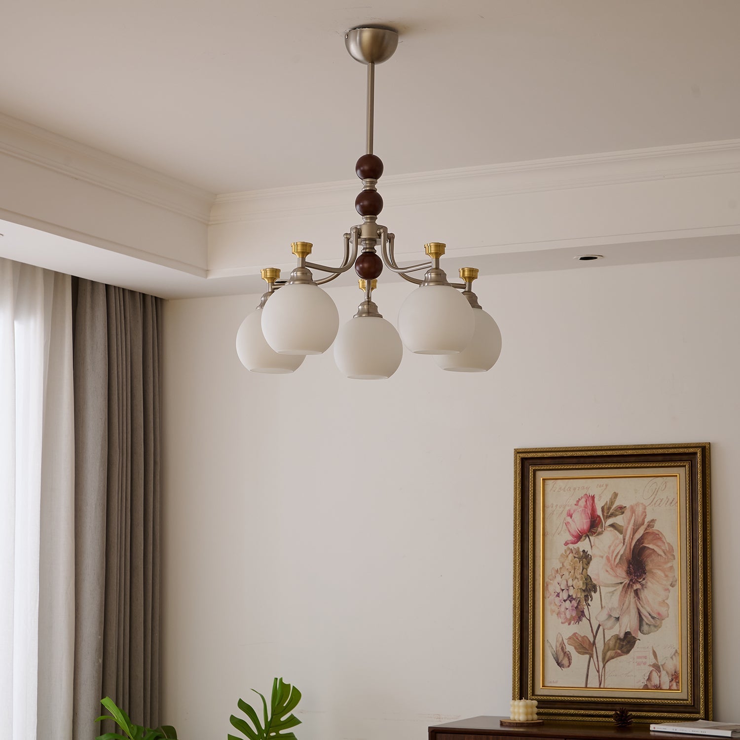 Eursoria Traditional Art Orb Wood Glass Chandelier-Neutral Decor