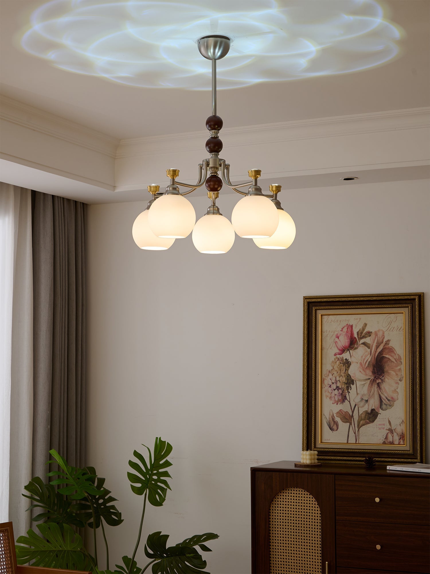 Eursoria Traditional Art Orb Wood Glass Chandelier-Neutral Decor