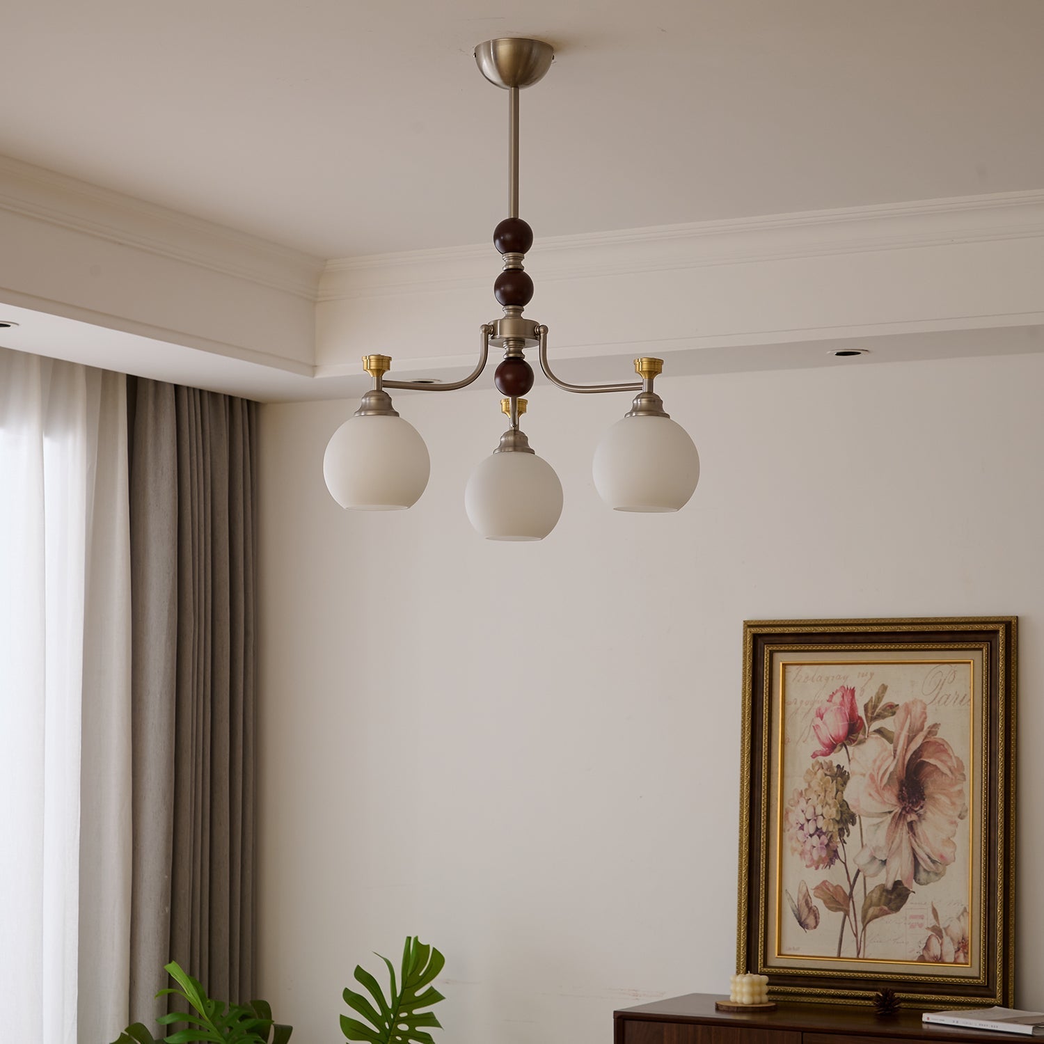 Eursoria Traditional Art Orb Wood Glass Chandelier-Neutral Decor