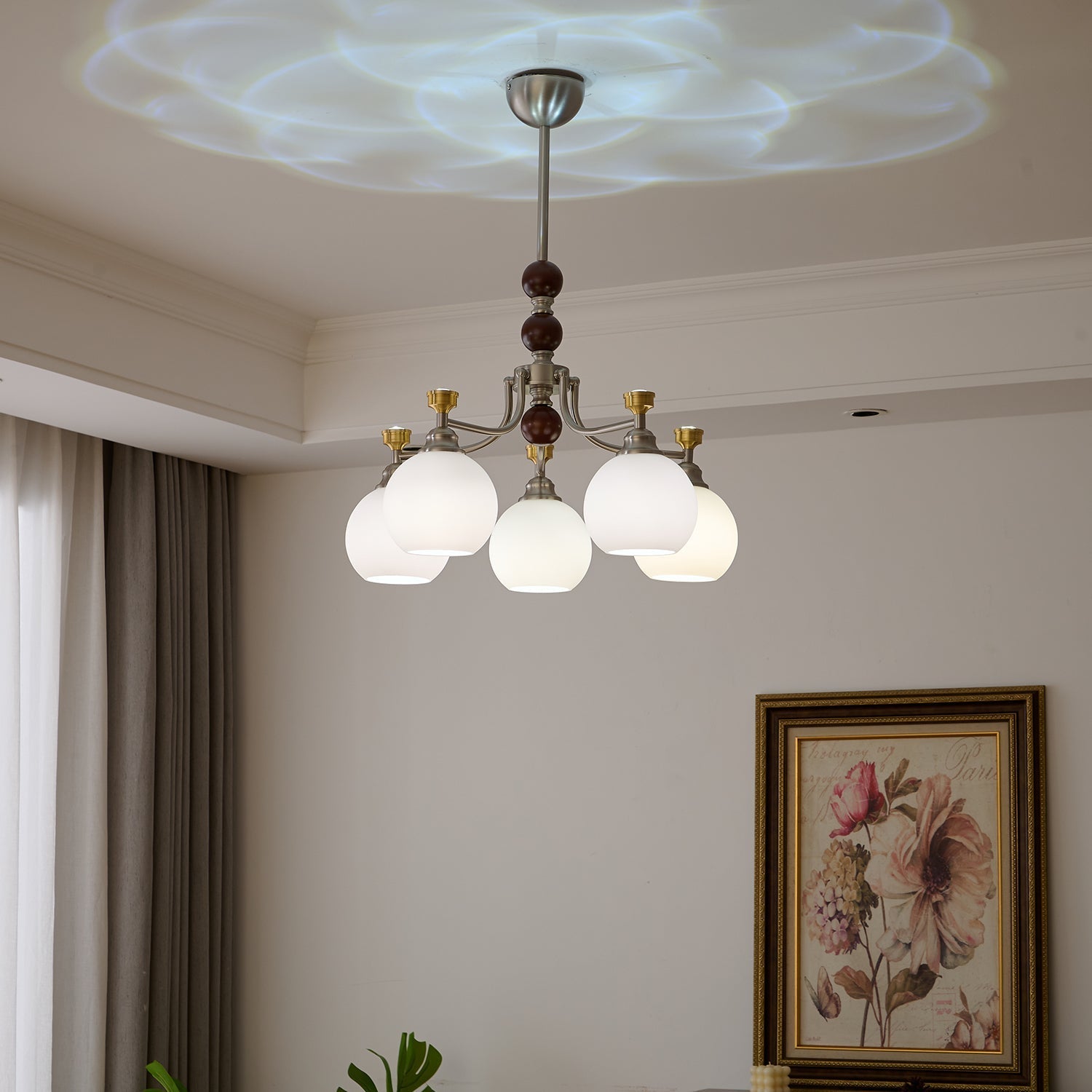 Eursoria Traditional Art Orb Wood Glass Chandelier-Neutral Decor