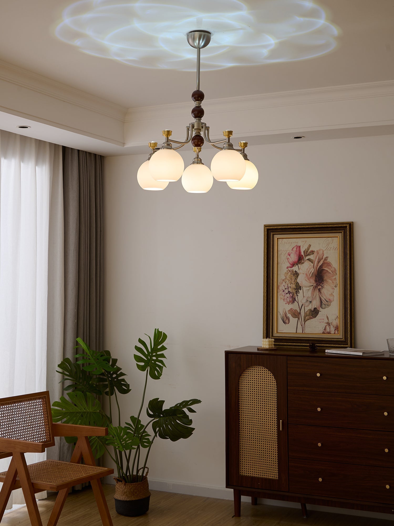Eursoria Traditional Art Orb Wood Glass Chandelier-Neutral Decor