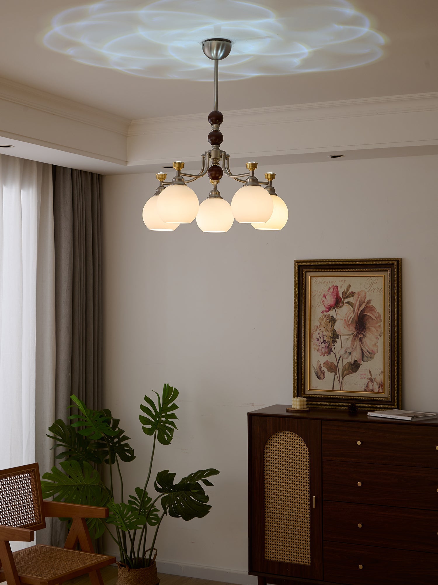 Eursoria Traditional Art Orb Wood Glass Chandelier-Neutral Decor
