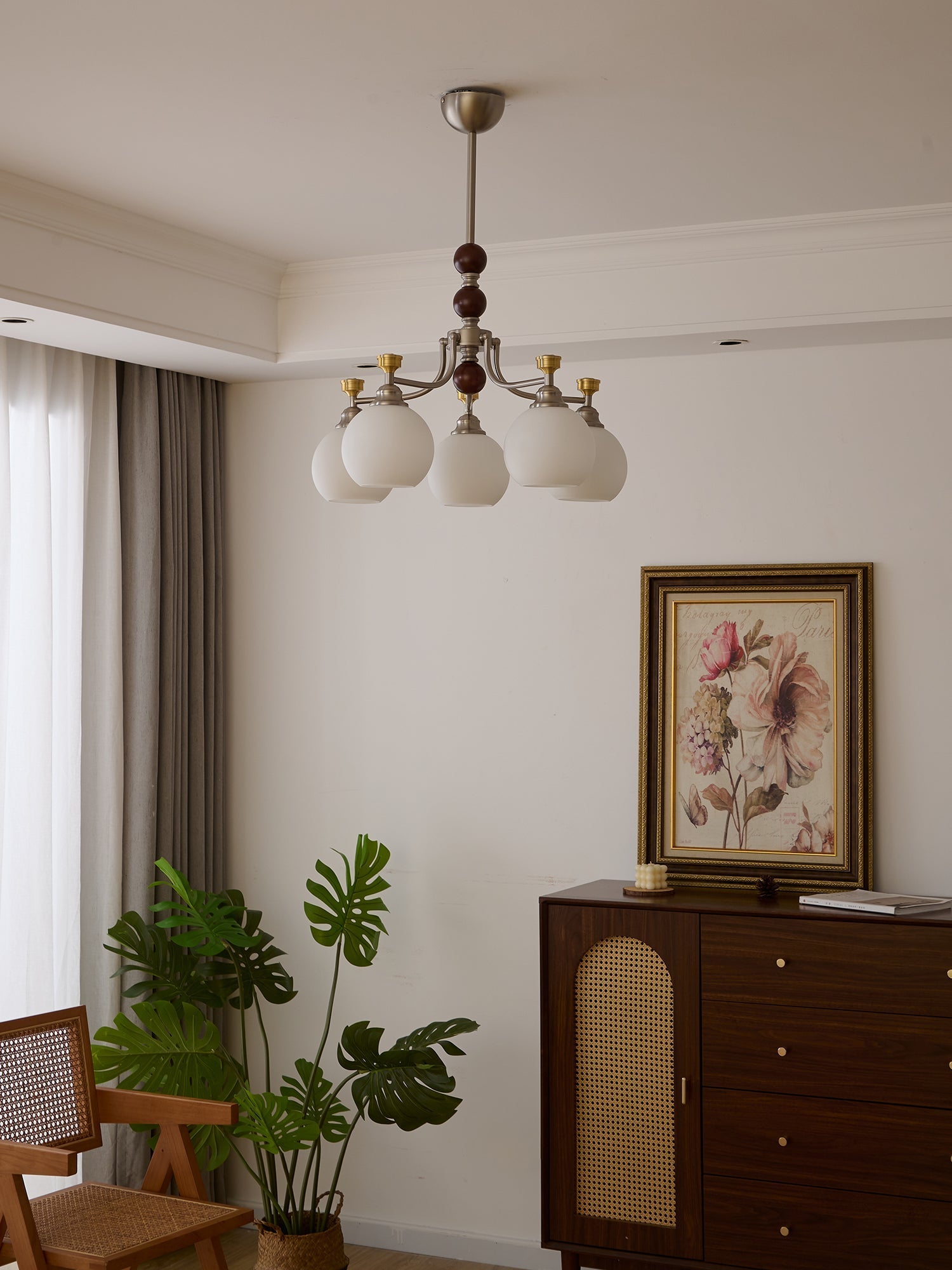 Eursoria Traditional Art Orb Wood Glass Chandelier-Neutral Decor