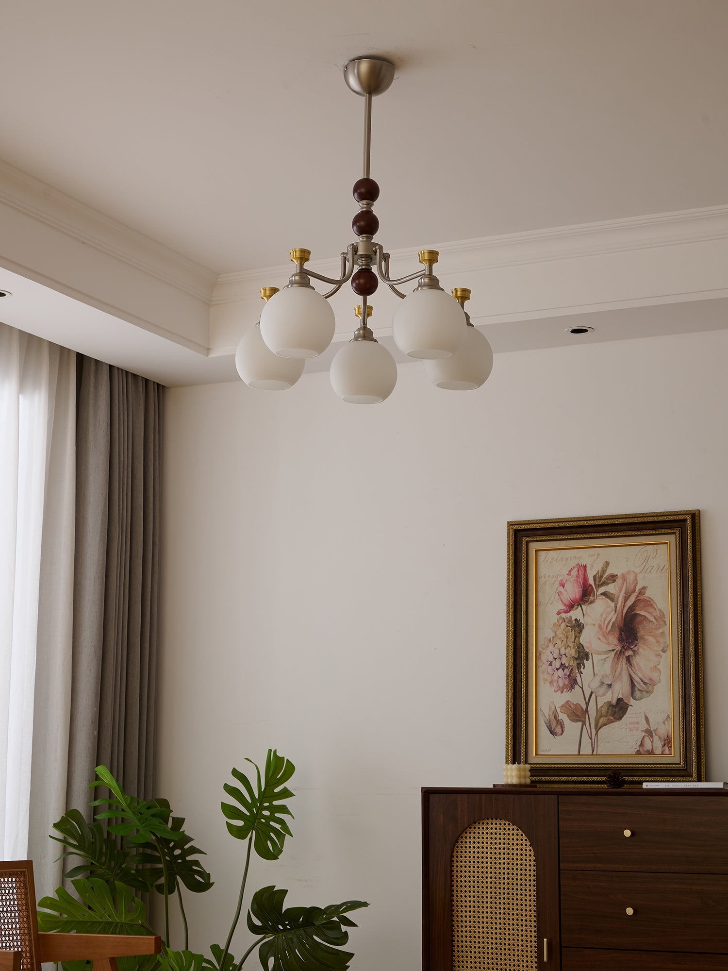 Eursoria Traditional Art Orb Wood Glass Chandelier-Neutral Decor