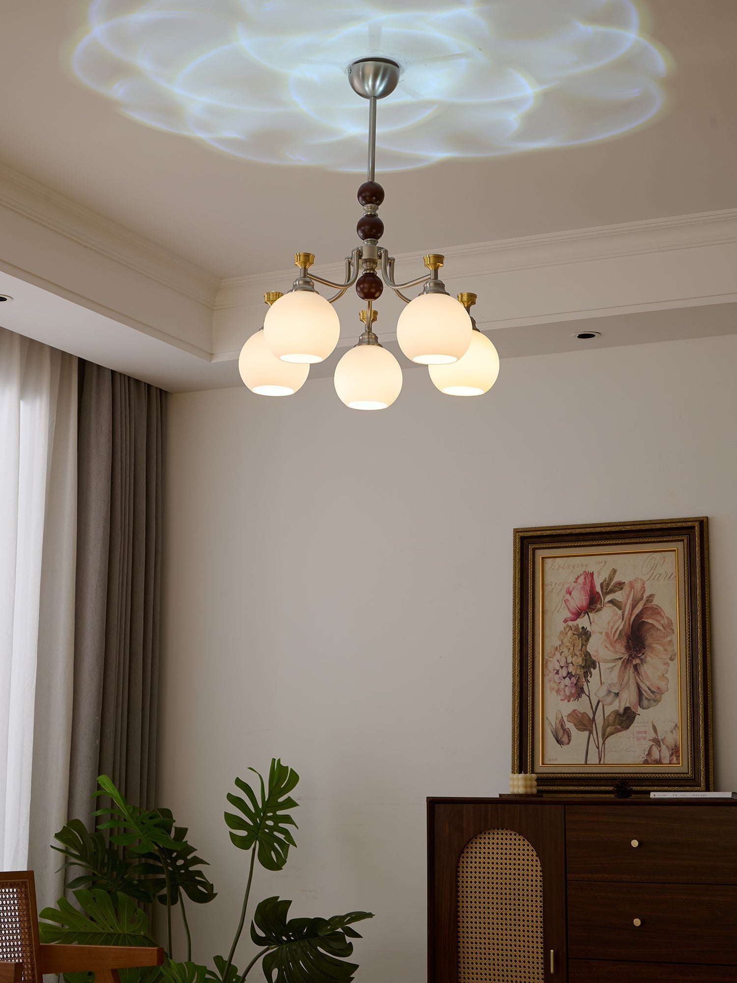Eursoria Traditional Art Orb Wood Glass Chandelier-Neutral Decor