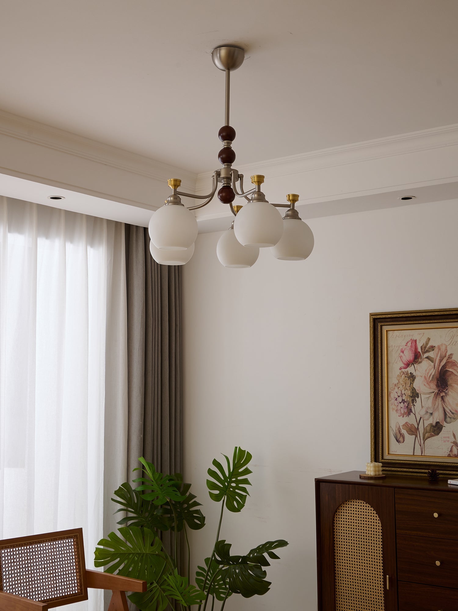 Eursoria Traditional Art Orb Wood Glass Chandelier-Neutral Decor