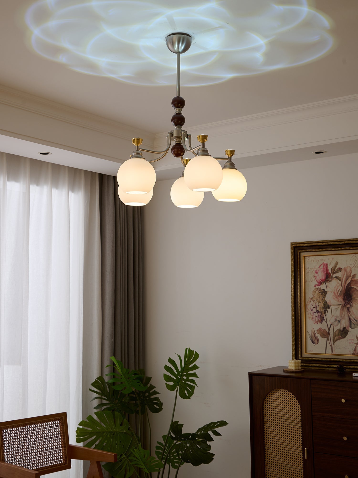 Eursoria Traditional Art Orb Wood Glass Chandelier-Neutral Decor