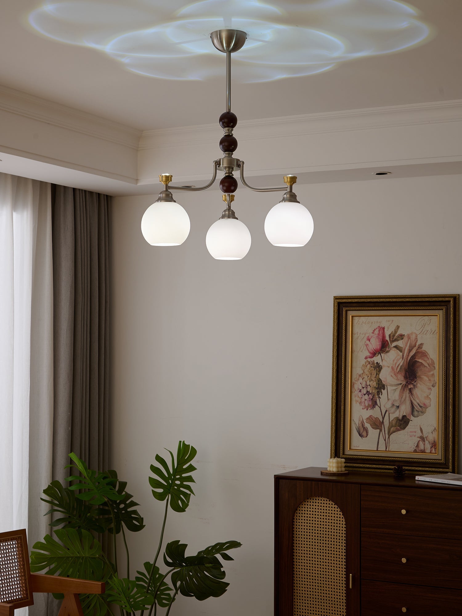 Eursoria Traditional Art Orb Wood Glass Chandelier-Neutral Decor
