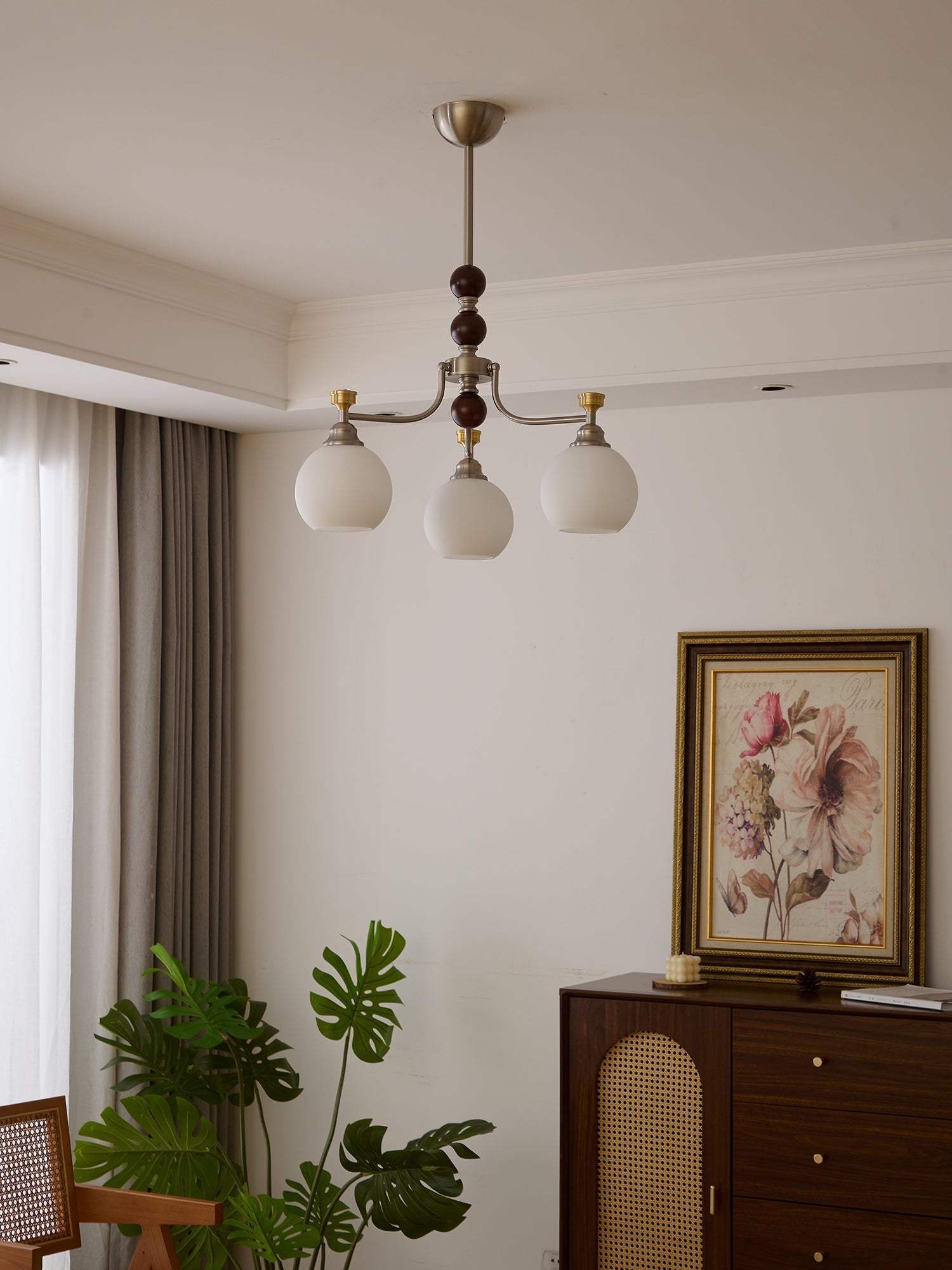 Eursoria Traditional Art Orb Wood Glass Chandelier-Neutral Decor